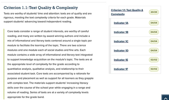 Criterion 1.1: Text Quality & Complexity. 