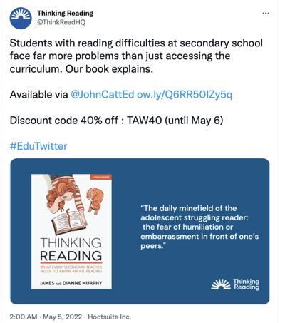 Twitter post from Thinking Reading. 