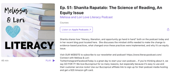 Episode 51: Shanita Rapatalo: The Science of Reading, An Equity Issue. | Melissa and Lori Love Literacy Podcast.