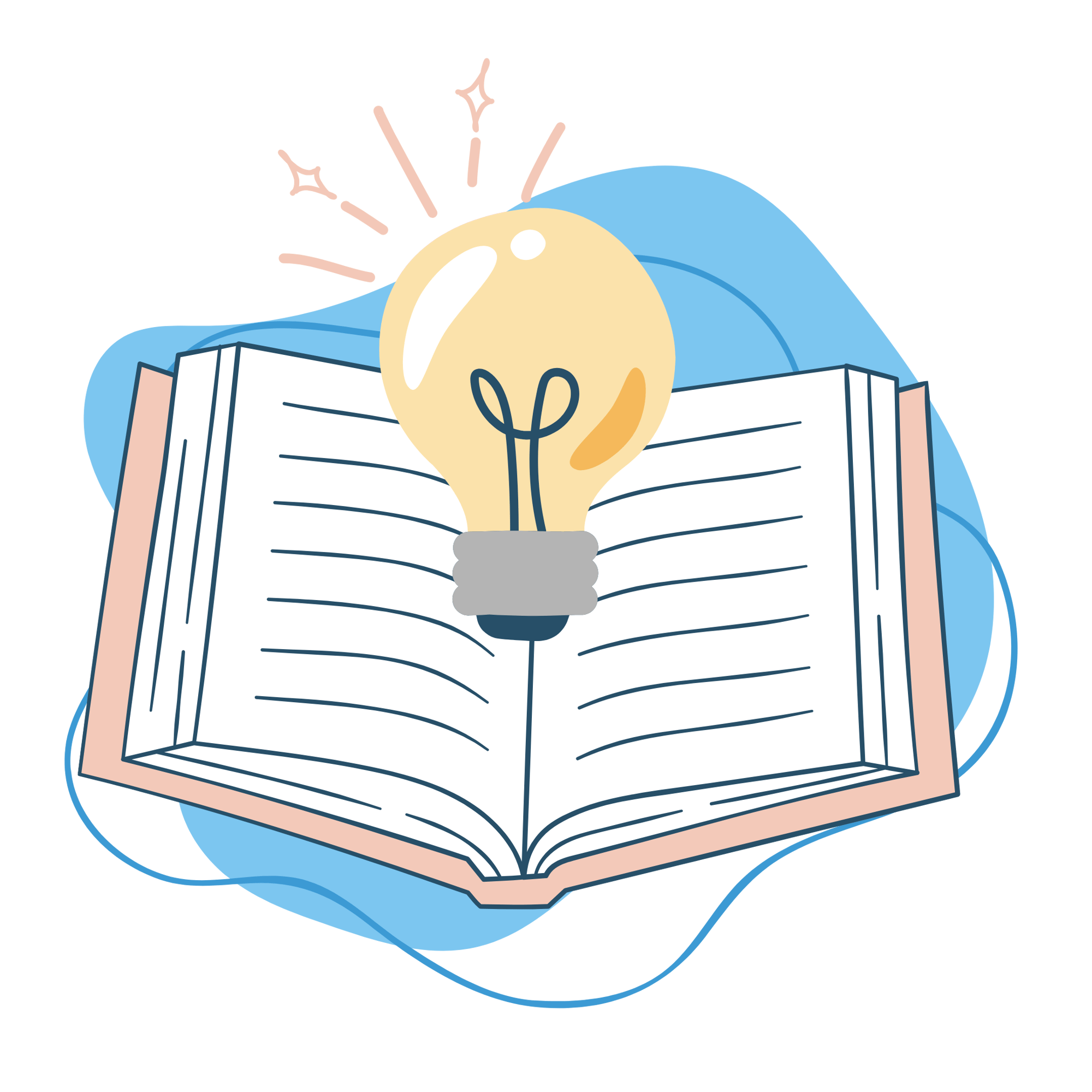 An illustration of a book with a lit lightbulb in the pages An illustration of a book with a lit lightbulb in the pages