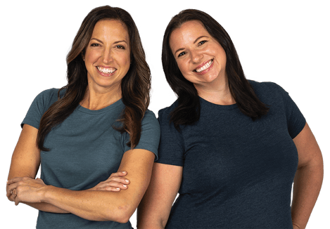 Melissa and Lori smiling and wearing literacy podcast shirts Melissa and Lori smiling and wearing literacy podcast shirts
