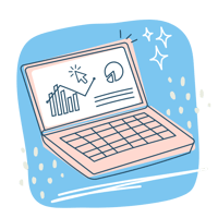 An illustration of a pink laptop with charts and graphs on the screen. An illustration of a pink laptop with charts and graphs on the screen.
