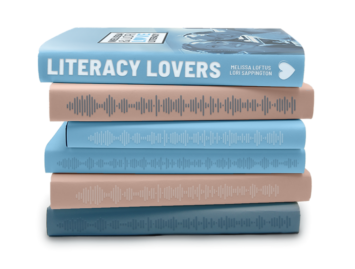 Melissa and Lori Love Literacy book stack with soundbar titles.